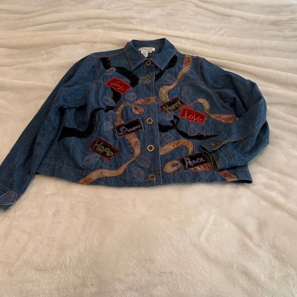 Coldwater Creek Embroidered Denim Jacket Size PXL - Picture 1 of 14
